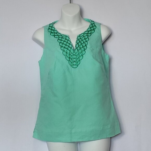 Vineyard Vines Marina Aqua Top Blouse Beads Embr 2 - Picture 1 of 5